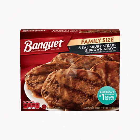 BANQUET FAMILY SIZE 6 SALISBURY STEAKS & BROWN GRAVY